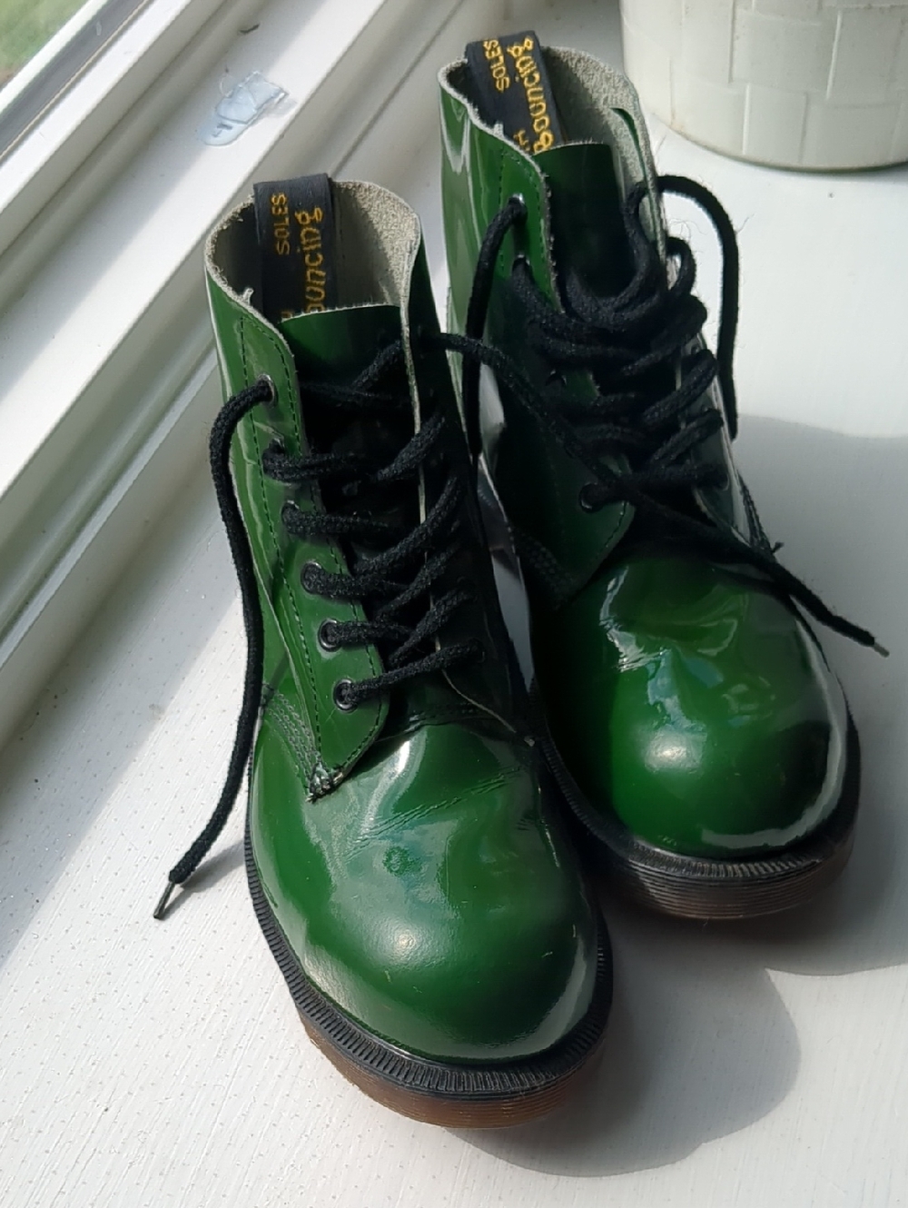 Dr. Martens Steel Toe  Green Patent 6 Hole Boots Size 6EU/8US